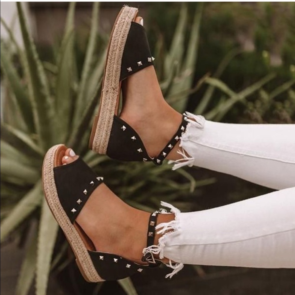Black Platform Studded Espadrilles